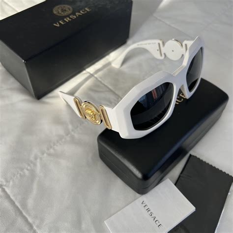 Versace Men's White and Gold Sunglasses | Depop