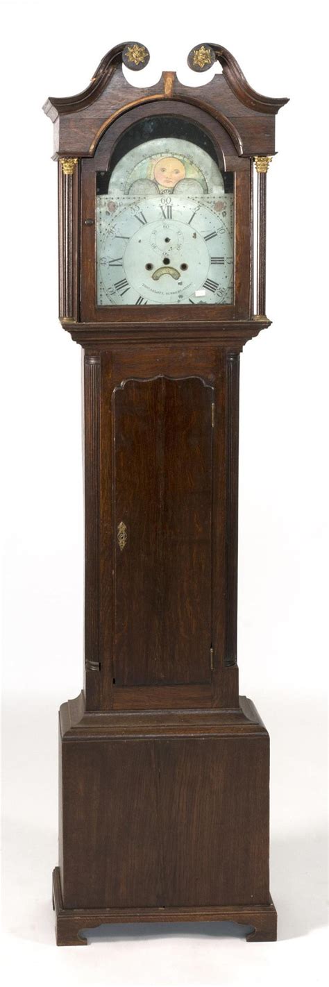 Lot English Tall Case Clock By Thomas Arlott Oak Case Bonnet With