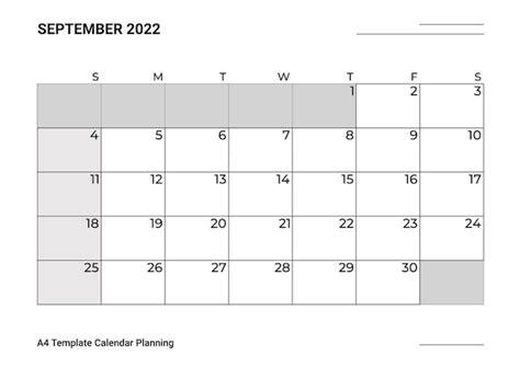 Free Vector A4 Template Calendar Planning September