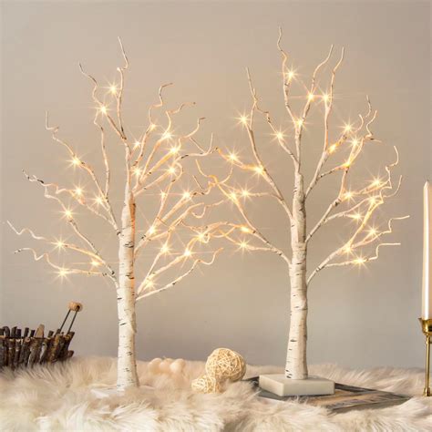 2ft Lighted Birch Tree Battery Powered Tabletop Tree With