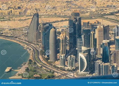 Skyscrapers of the City Doha in Qatar from Airplane Stock Photo - Image ...