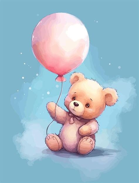 Illustration Aquarelle Vectorielle Ours En Peluche Mignon Et Ballon