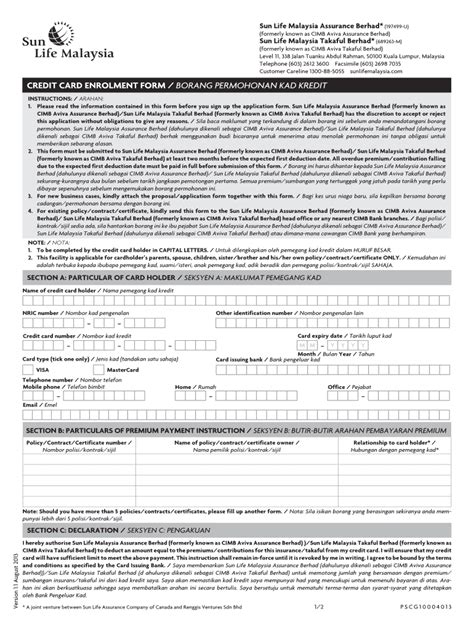 Fillable Online Credit Card Enrolment Form Borang Permohonan Kad Kredit Fax Email Print