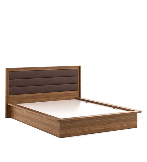 Buy Kosmo Cooper Queen Size Bed In Natural Teak Finish With Box Storage