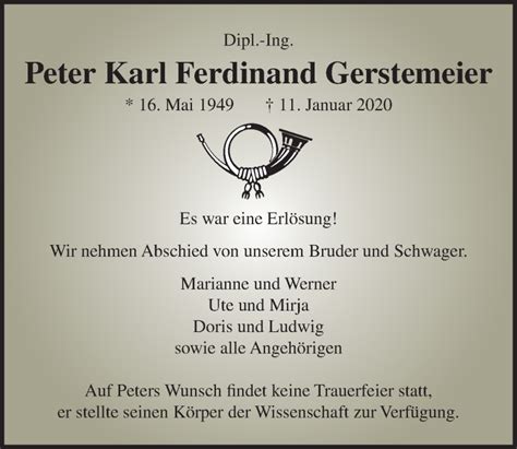 Traueranzeigen Von Peter Karl Ferdinand Gerstemeier Trauer Anzeigen De