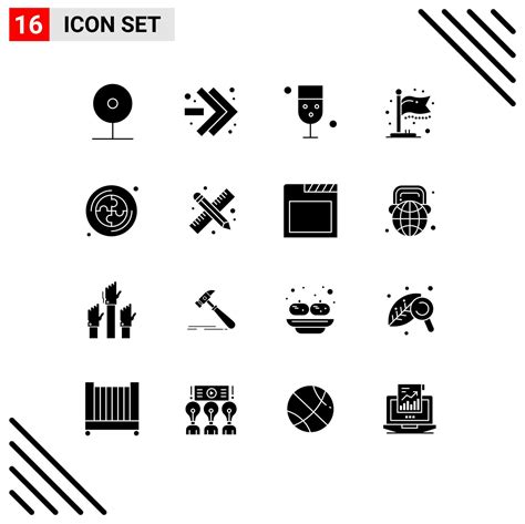 Group Of 16 Modern Solid Glyphs Set For Education Milestone Cup Flag