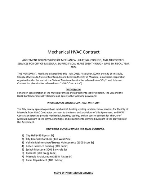 Free Printable Hvac Contract Agreement Templates Service Maintenance