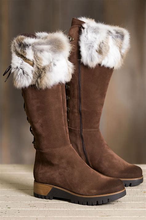 Womens Overland Utah Calfskin Suede Boots With Rabbit Fur Trim