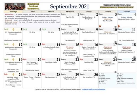 Calendario Católico Tradicional 2021 Santoral Litúrgico