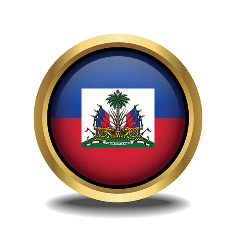 Haiti Flag circle shape button glass in frame golden 20448752 Vector
