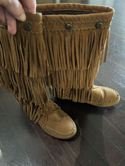 Chestnut Fringe Knee High Moccasin Boot Boho Festival Gem