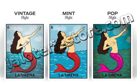 La Sirena Loteria Cards The Mermaid Mexican Bingo Art Print Etsy