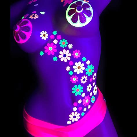 Blacklight Light Up Floral Daisy Body Stickers Glow In The Dark Store