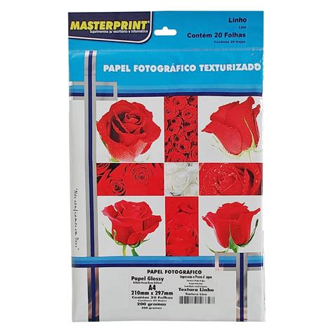 Papel Fotogr Fico A G Textura Linho Brilho Glossy Masterprint Folhas