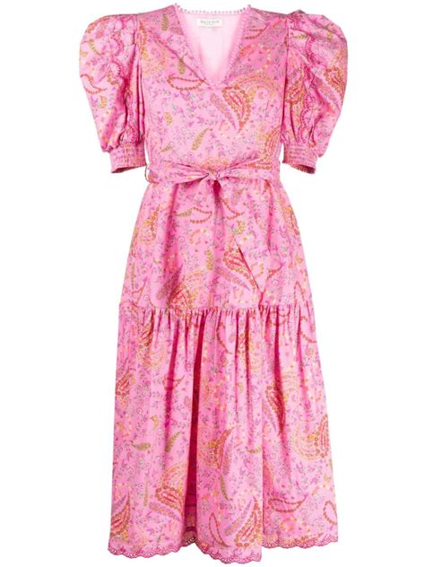 Hale Bob Floral Print Belted Midi Dress Pink Editorialist