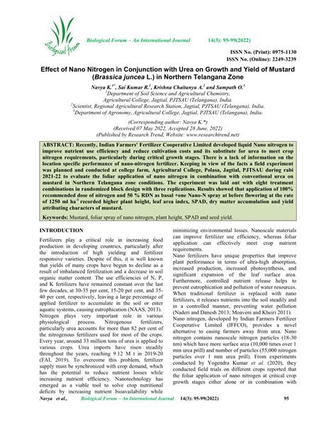 Pdf Effect Of Nano Nitrogen In Conjunction With Urea On Growth And