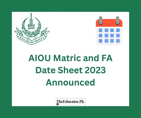 Aiou Matric And Fa Date Sheet Theeducator Pk