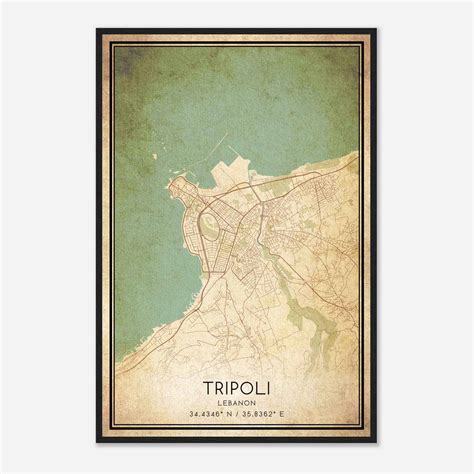 Vintage Tripoli Lebanon Map Poster, Tripoli City Road Wall Art Print