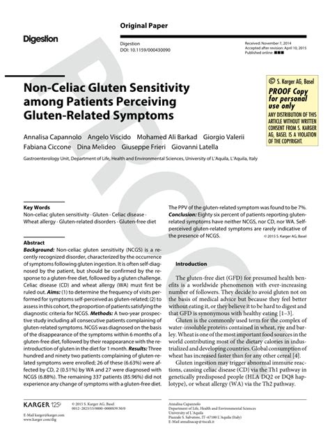 Pdf Non Celiac Gluten Sensitivity Among Patients Perceiving Gluten Related Symptoms