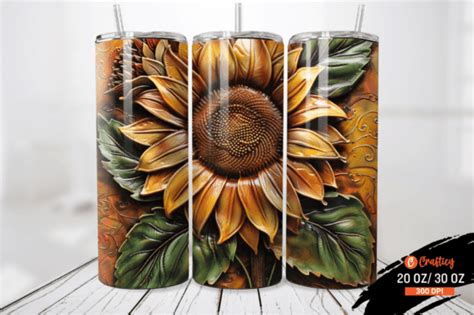 3d Tooled Leather Sunflower Tumbler Wrap Graphic By Graftify · Creative Fabrica