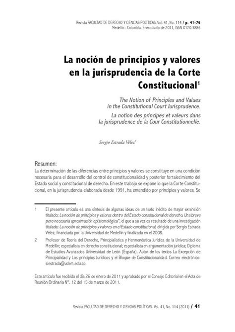 PDF La noción de principios y valores en la jurisprudencia de