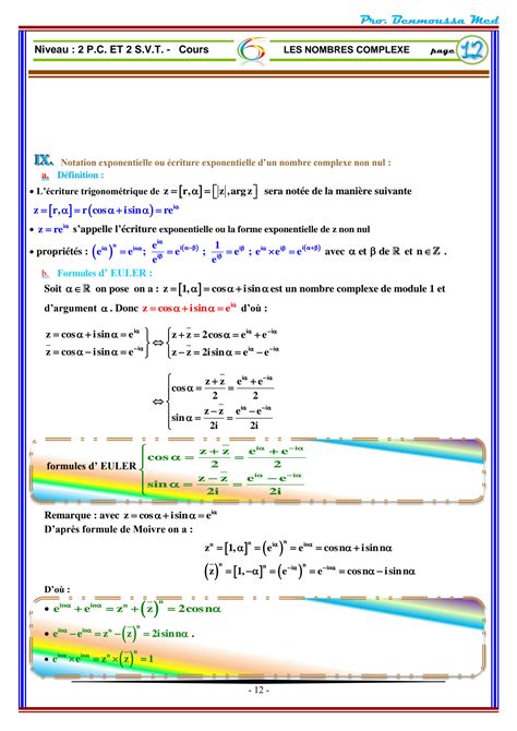 Solution Cours Nombres Complexes Bac Sciences Physiques Et Svt