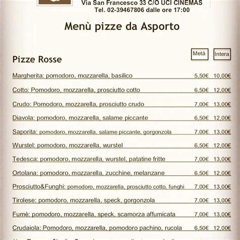 Menu at Industrial restaurant, Pioltello