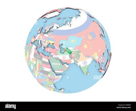 Turkmenistan On Political Globe With Embedded Flags D Illustration