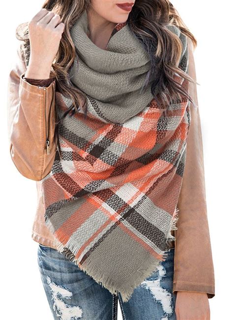 Ferbia Womens Blanket Scarf Plaid Winter Fall Warm Tartan Shawls Wraps Chunky Classic Soft