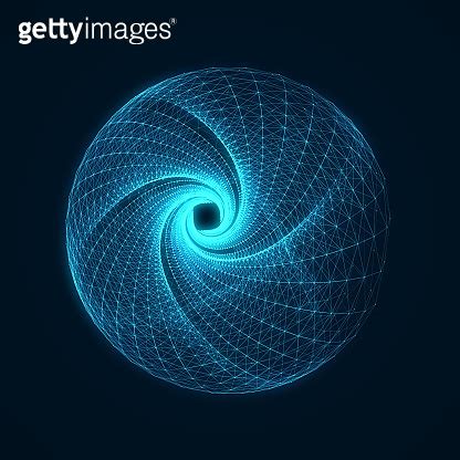 Sci Fi Sphere With Particles And Lines And Tunnel In The Center