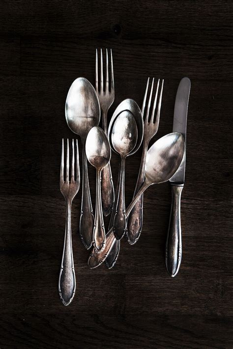 Tarnished silver cutlery – table knives, … – License Images – 13432286 ...