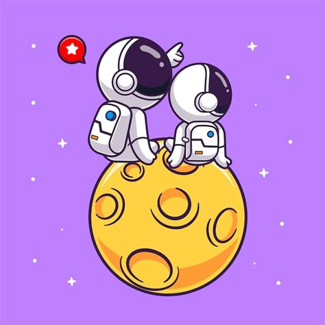 Free Vector Cute Astronaut Pointing Star With Baby Astronaut On Moon