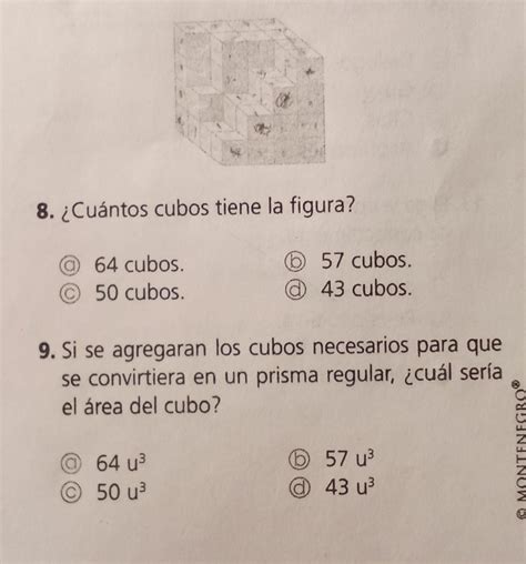 Solved 8 Cuántos cubos tiene la figura 64 cubos 57 cubos 50