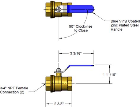 Ball Valve 3 4 Female Npt Brass Zinc Plated Blue Coated L