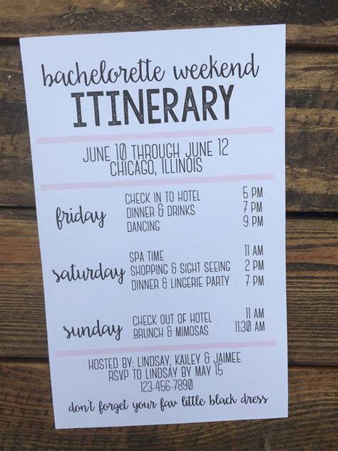 Bachelorette Weekend Itinerary By Chasingprints On Etsy Bachelorette