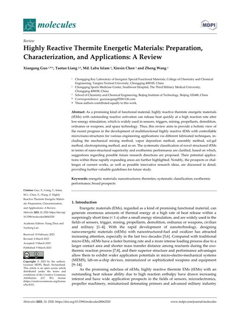 PDF Highly Reactive Thermite Energetic Materials Preparation