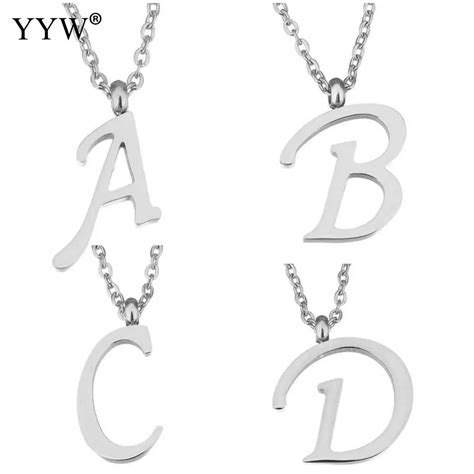 Women S Initial Alphabet Letter Pendant Necklace Stainless Steel