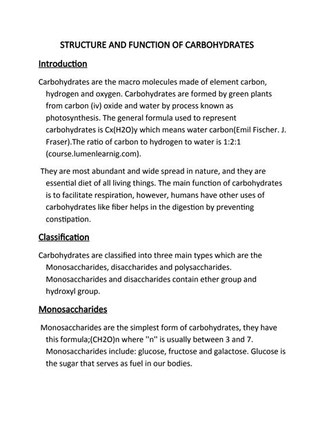 SOLUTION: Stucture and function of carbohydrates 2 - Studypool