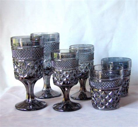 Anchor Hocking Wexford Pewter Mist 6 Pc Goblets Rocks Vtg Etsy Candlewick Glass Wexford