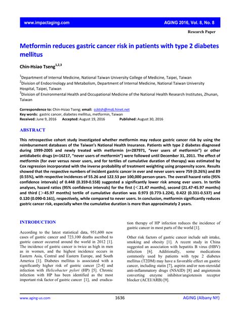 PDF Metformin Reduces Gastric Cancer Risk In Patients With Type 2