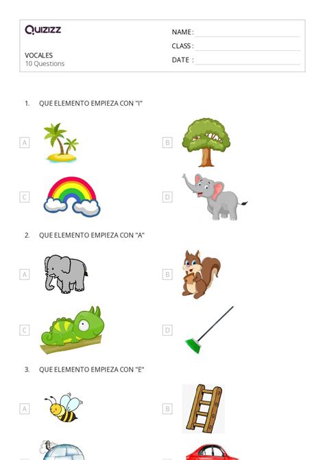 50 Vocales Hojas De Trabajo Para Grado 5 En Quizizz Gratis E Imprimible