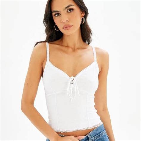 White Glassons Lace Trim Top Bought For Depop