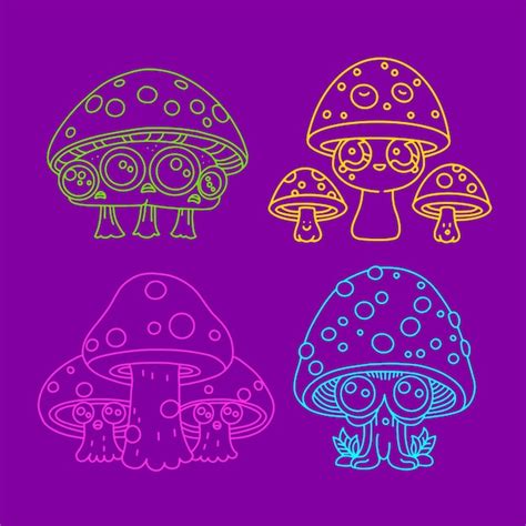 Premium Vector Trippy Characters Set Mushrooms With Bid Eyed Face In