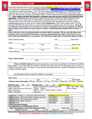 Fillable Online Nlbr North Liberty Babe Ruth Registration Fax