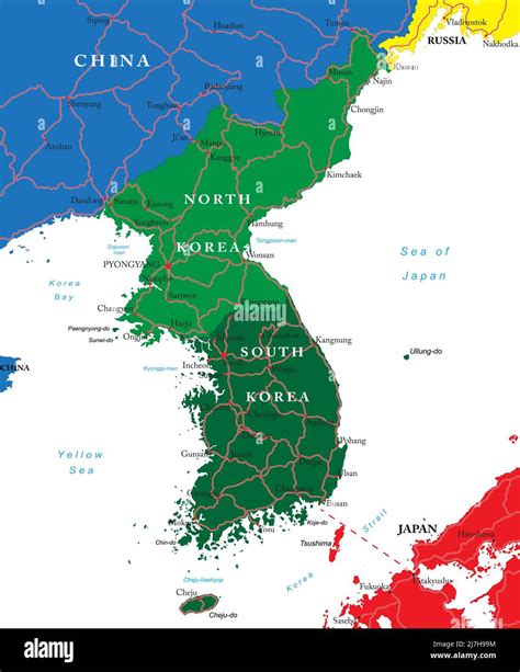 South And North Korea Vector Map With Administrative Regions Main