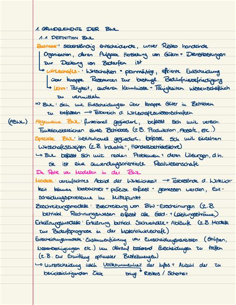 BWL 1 Zusammenfassung BWL I Einführung und Grundlagen