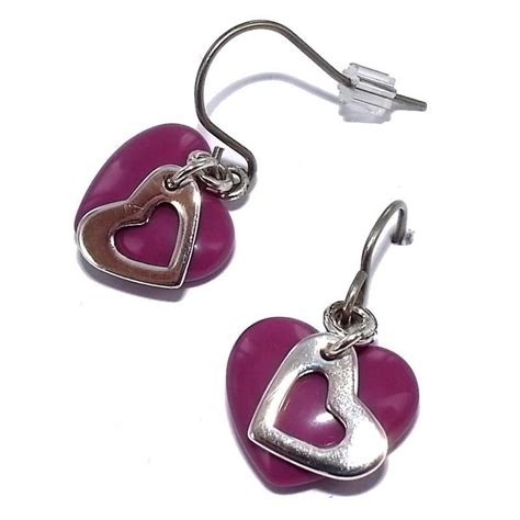 Boucles D Oreilles Coeurs Pendants Avec Pierre Rose