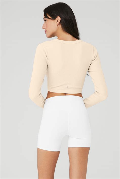 Seamless Ribbed Cropped Serene Long Sleeve Macadamia Alo Yoga