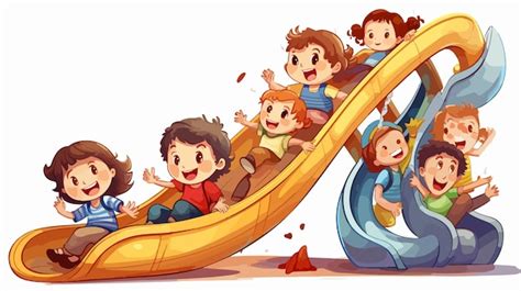 Happy Children Playing On Slide At School Illustration Premium Ai