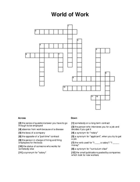 World Of Work Crossword Puzzle